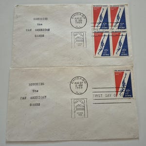 Lot 2 Vintage 1959 Honoring the Pan American Games Chicago Stamp First Day Covers, Vintage Stamps, United States Stamps, Stamps