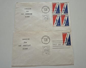 Lot 2 Vintage 1959 Honoring the Pan American Games Chicago Stamp First Day Covers, Vintage Stamps, United States Stamps, Stamps