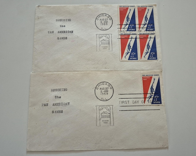 Lot 2 Vintage 1959 Honoring the Pan American Games Chicago Stamp First Day Covers, Vintage Stamps, United States Stamps, Stamps