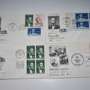 Lot of 4 Vintage 1959 Abraham Lincoln First Day Cover FDC Lincoln Sesquicentennial