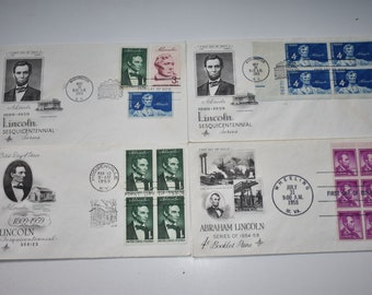 Lot of 4 Vintage 1959 Abraham Lincoln First Day Cover FDC Lincoln Sesquicentennial