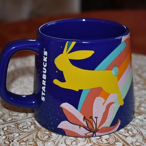 Starbucks Spring Blue Bunny Inverted Easter Rabbit Rainbow Coffee Tea Mug Cup 14oz, Starbucks Retro Coffee Mug, Starbucks Coffee, Mermaid