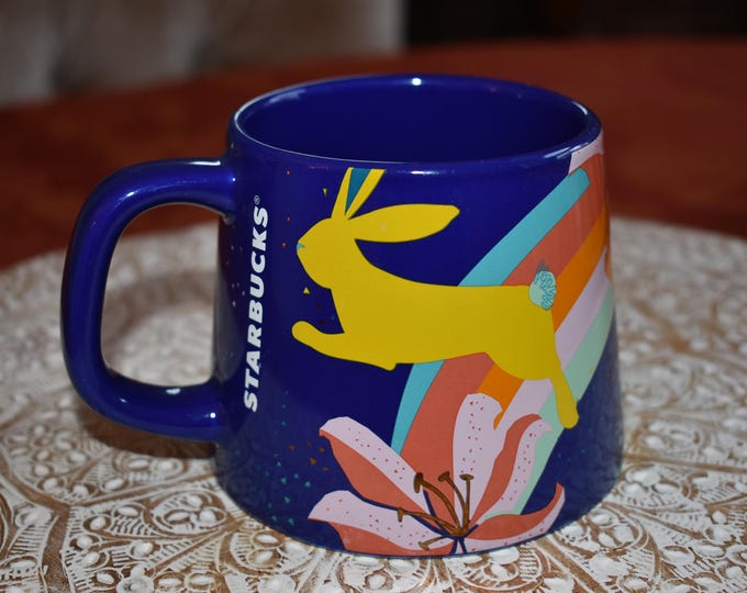 Starbucks Spring Blue Bunny Inverted Easter Rabbit Rainbow Coffee Tea Mug Cup 14oz, Starbucks Retro Coffee Mug, Starbucks Coffee, Mermaid