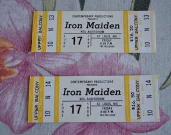 Lot of 2 Vintage 1988 Iron Maiden UNUSED Concert Ticket Kiel Auditorium ST Louis, MO, Rock n Roll, Vintage Rock, Heavy Metal, Hard Rock