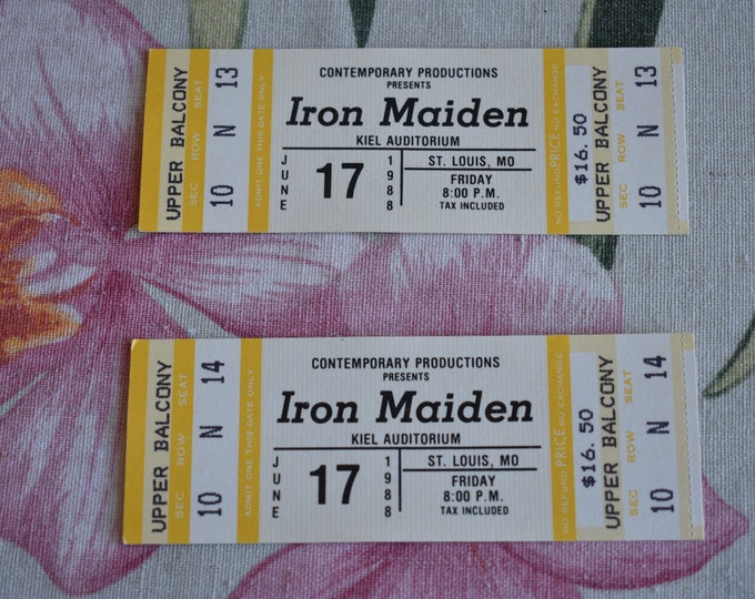 Lot of 2 Vintage 1988 Iron Maiden UNUSED Concert Ticket Kiel Auditorium ST Louis, MO, Rock n Roll, Vintage Rock, Heavy Metal, Hard Rock