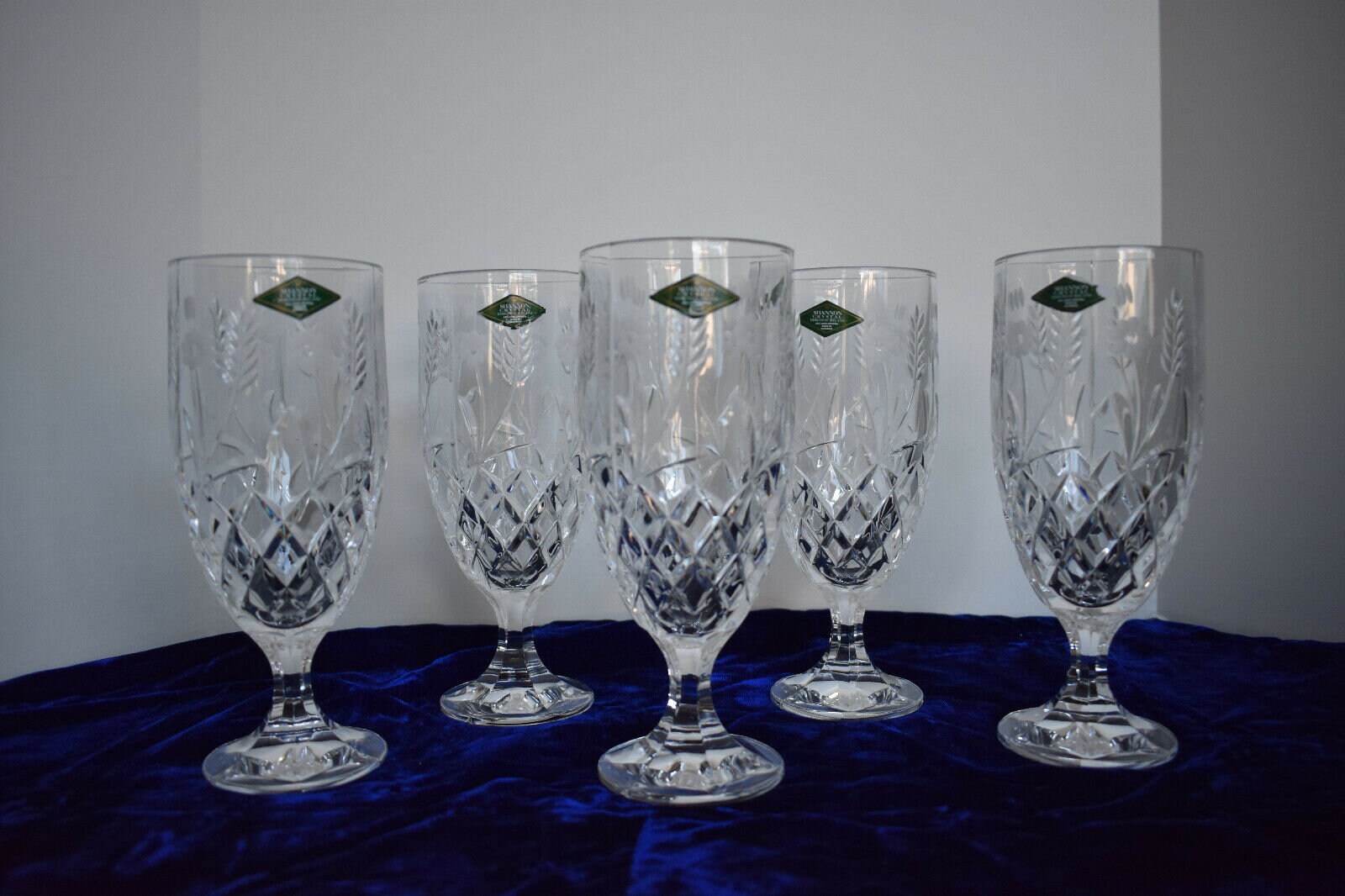 Set of 4 Shannon 24% Lead Crystal Wine Glasses / Slovakia / 7 3/4 Tall
