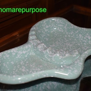 Vintage Mid Century 1950&#39;s Tiki Spreckled Green White Modern Ceramic Candy Bowl / Ashtray, Tiki Bowl, Tiki Culture,Hawaiian Ash Tray,USA 202