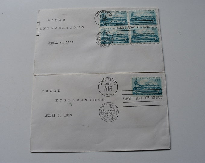 Lot of 2 Vintage 1959 US Postage First Day Cover Polar Exploration