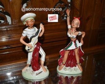 Vintage 1950's Dancer and Guitar Player Figurines, Made in Japan Figurines, Vintage Figurines, Mid Century Figurines, Mid Century