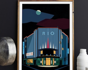 The Rio Cinema Poster - Art Deco London Illustrated Art print - Giclee Art Prints - Hackney Dalston Art Prints - London Art Prints