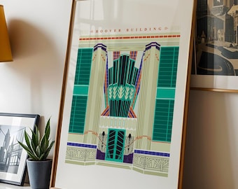 Hoover Building Poster, Art Deco London Illustrated Art Print, Matte and Giclée Art Prints - Ideal Gifts for London Lovers and Collectors