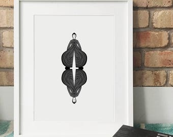 The Cat from Japan. Black & White.Illustrated Art Print. Matte and Giclee Art Posters. Wall Art, Home Decor