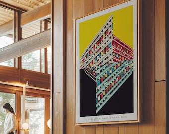 Le Corbusier’s Unité d&#39;habitation Art Print, Poster. Brutalist Art Prints. Mid Century Modern, Housewarming gifts, Brutalist Architecture