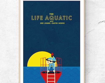 The Life Aquatic Poster mit Bowie und Seu Jorge - Illustriertes Filmposter - Matte und Giclee Art Prints - Grafische Wandkunst