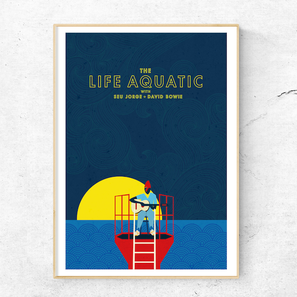 The Life Aquatic Poster mit Bowie und Seu Jorge - Illustriertes Filmposter - Matte und Giclee Art Prints - Grafische Wandkunst