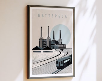 Battersea Power Station Art Print. London Greys. Art Deco Industrial London Illustrated art print Gifts for Londoners, London Prints