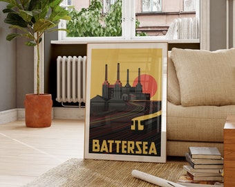 Battersea Power Station - Art Deco Industrial London Illustrated art print - Matte and Giclee Art Prints. Gifts for Londoners London Prints