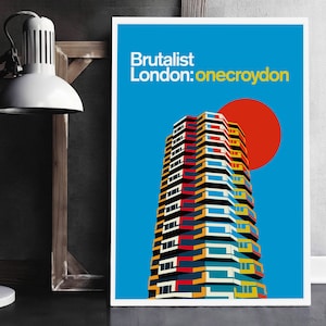 Brutalist London One Croydon Illustrated Poster Art Print. Matte and Giclee prints. Architecture Prints of London. Housewarming gifts image 1