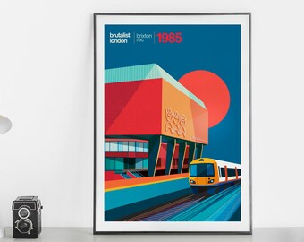 Brixton Rec London Art Print- Brutalist London Illustrated poster - Gifts for Architects, Housewarming gift. Gift for him. Gallery Wall Art.