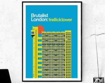 Brutalist London: Trellick Tower Sunset. Prints of London, Illustrated poster - Matte and Giclee Art Prints in A3 or A2 sizes. Wall Art.