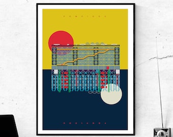 The Pompidou Centre Paris Art Print - Matte and Giclee Posters. Gifts for Architects - French Architecture - Brutalist Architecture Prints