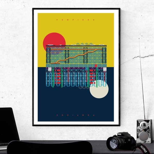 The Pompidou Centre Paris Art Print - Matte and Giclee Posters. Gifts for Architects - French Architecture - Brutalist Architecture Prints