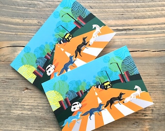 Abbey Road Foxes Mini Greeting Cards. A Beatles inspired illustration. A6 size and Free UK shipping