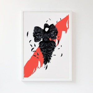 The Black Beauty: Alexander McQueen Illustration poster print. Matte and Giclee Art Prints in A3 or A2 sizes. Wall Art, London Prints image 1