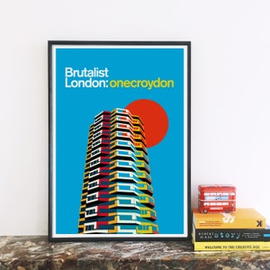 Brutalist London One Croydon Illustrated Poster Art Print. Matte and Giclee prints. Architecture Prints of London. Housewarming gifts image 2