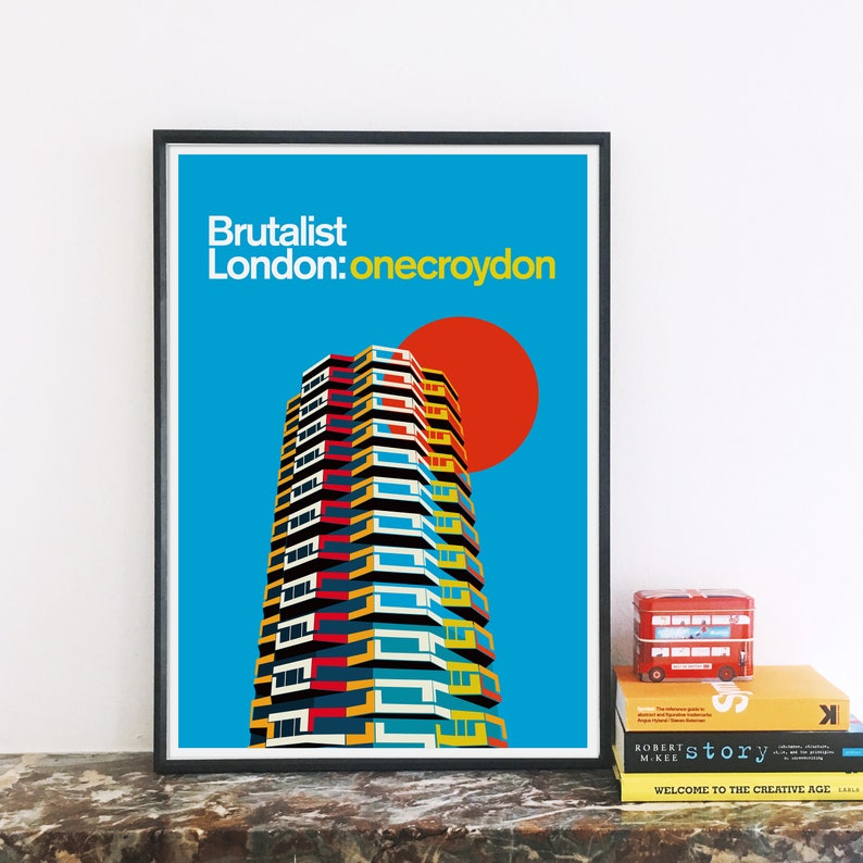 Brutalist London One Croydon Illustrated Poster Art Print. Matte and Giclee prints. Architecture Prints of London. Housewarming gifts image 2