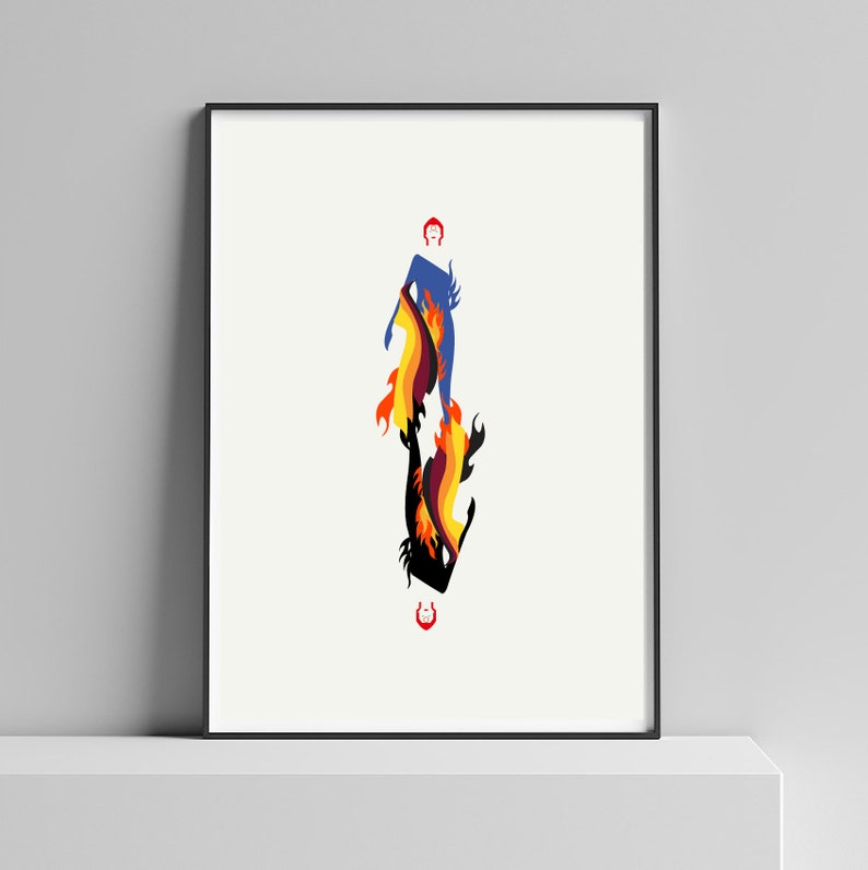David Bowie Inspired Art Print. Flaming Ziggy. Matte and Giclee Art Posters. Gifts for music lovers Gifts for him Housewarming gifts image 1
