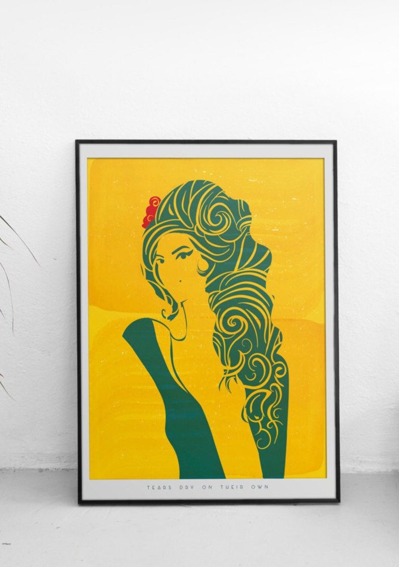 Amy Winehouse Retro: Tears dry on their own Illustration poster, Matte and Giclee Art Prints in A3 or A2 sizes. Wall Art, Home Decor image 4