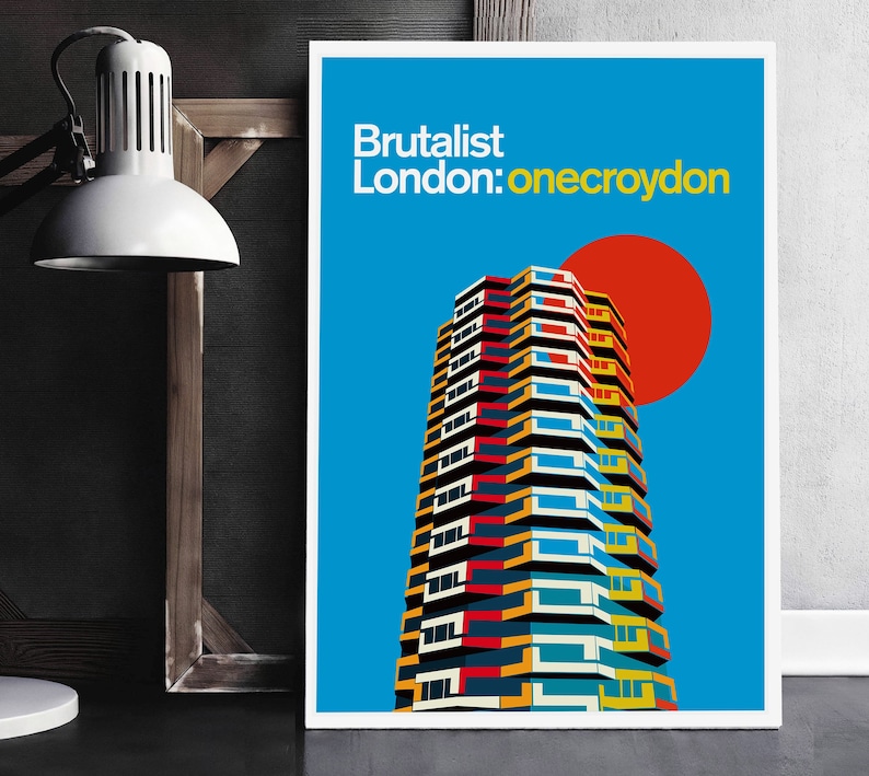 Brutalist London One Croydon Illustrated Poster Art Print. Matte and Giclee prints. Architecture Prints of London. Housewarming gifts image 1