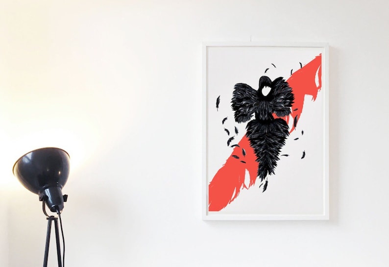 The Black Beauty: Alexander McQueen Illustration poster print. Matte and Giclee Art Prints in A3 or A2 sizes. Wall Art, London Prints image 1