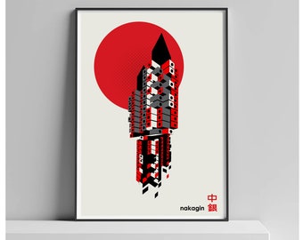 Brutalist Japan - The Nakagin Capsule Tower Illustriertes Poster Kunstdruck - Matte und Giclee Drucke. ArchitekturDrucke japans. Wandkunst.