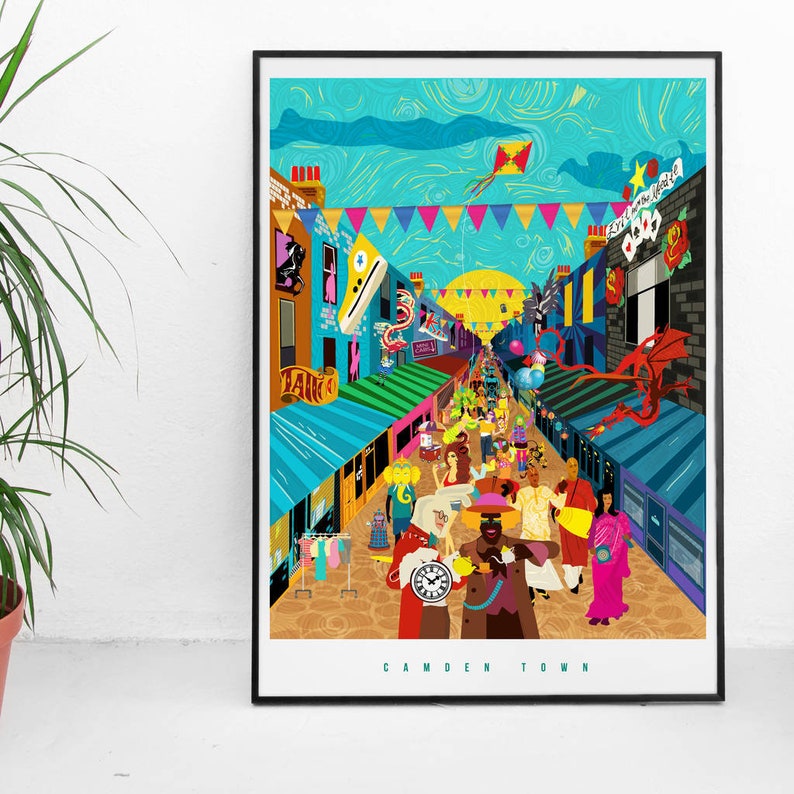 Camden Market London Print The Curious Creatures of Camden Town. Illustrated poster, matte, Giclee Prints. Wall Art, London Poster image 2