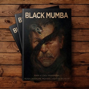 May include: Three black books titled "BLACK MUMBA" in gold lettering. The cover art depicts a man's portrait with a snake across his face. The books are stacked on a wooden surface.