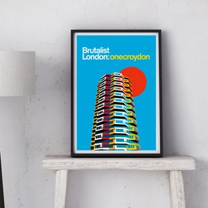 Brutalist London One Croydon Illustrated Poster Art Print. Matte and Giclee prints. Architecture Prints of London. Housewarming gifts image 4