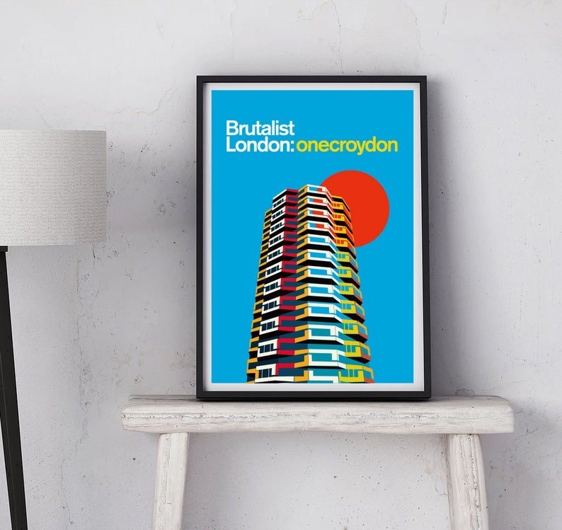 Brutalist London One Croydon Illustrated Poster Art Print. Matte and Giclee prints. Architecture Prints of London. Housewarming gifts image 4