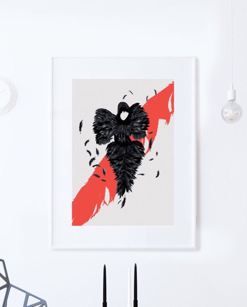 The Black Beauty: Alexander McQueen Illustration poster print. Matte and Giclee Art Prints in A3 or A2 sizes. Wall Art, London Prints image 2