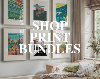 Art Print Bundles for Gallery Wall. Illustrated Prints of London. Housewarming Gifts - Gifts for Londoners - Music Posters - Christmas Gifts