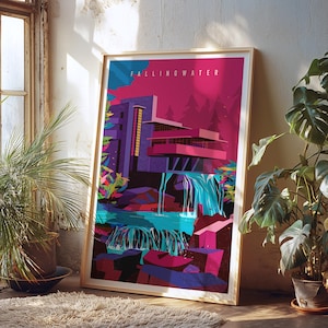 Fallingwater Art Print, Frank Lloyd Wright, Modernist Architecture, Mid Century Print,  Housewarming gifts, Home Decor, Modernist Art Print