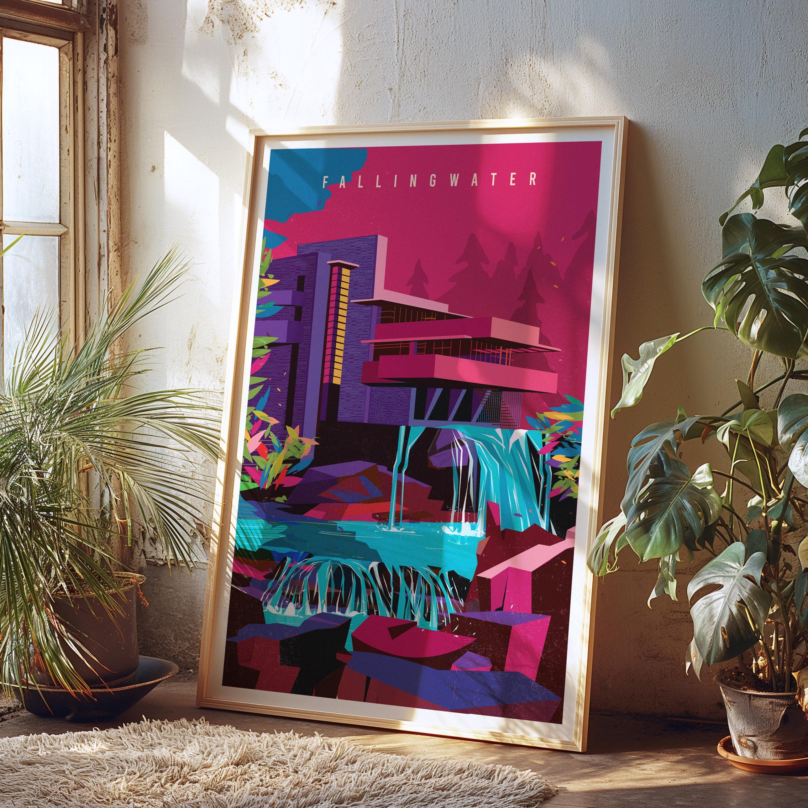 Fallingwater Art Print: Frank Lloyd Wright Modernist Architecture - Etsy UK