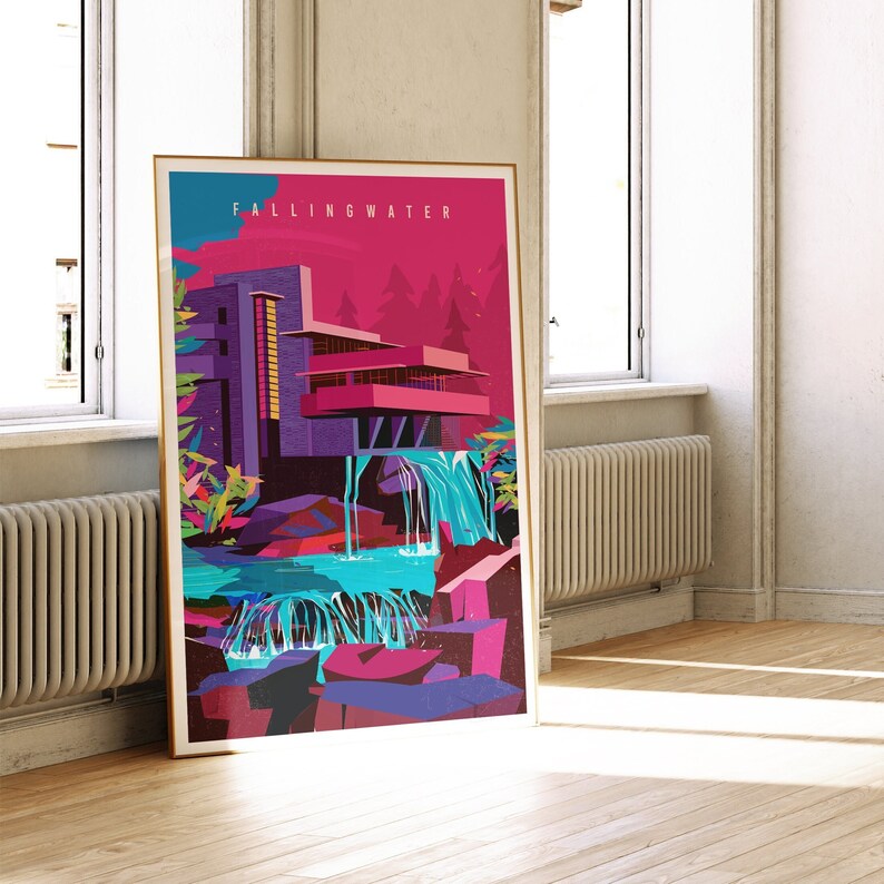 Fallingwater Art Print: Frank Lloyd Wright Modernist Architecture - Etsy UK