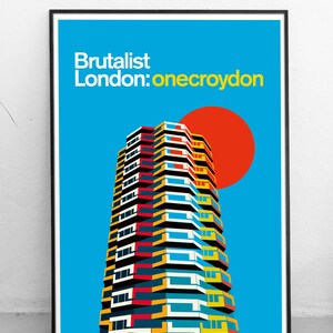 Brutalist London One Croydon Illustrated Poster Art Print. Matte and Giclee prints. Architecture Prints of London. Housewarming gifts image 3