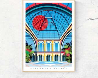 Impresión de arte ilustrada de Alexandra Palace London, impresiones Giclee de bellas artes en tamaños A3 o A2. Arte de pared, decoración del hogar, impresiones artísticas de Londres