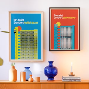 Impressions d&#39;art londoniennes brutalistes, estampes Trellick & Balfron Tower, impressions d&#39;art de Londres, cadeaux pour architectes, cadeaux de pendaison de crémaillère, art mural de galerie