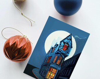 Edinburgh Christmas Card: Snowfall Cafe Mini Greeting Card