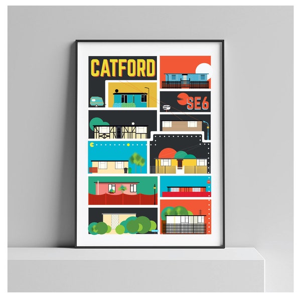 Excalibur Estate Catford London - A Prefab Maze. Illustrated Poster Art Print - Matte and Giclee prints. Prints of London. Wall art.