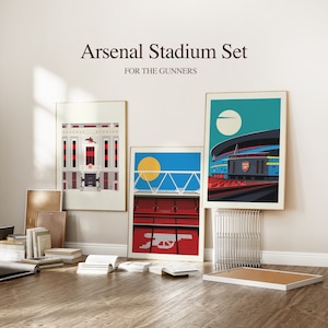 ExklusivesArsenal FC Stadion Kunst-Bundle – Arabia & Highbury Drucke + Karten. Perfekte Gunners Geschenke, Waffenarsenal Gallery Décor